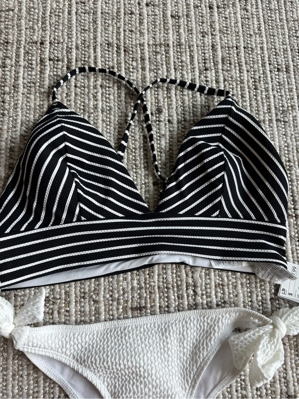 H&M Black & White Striped Bikini Set